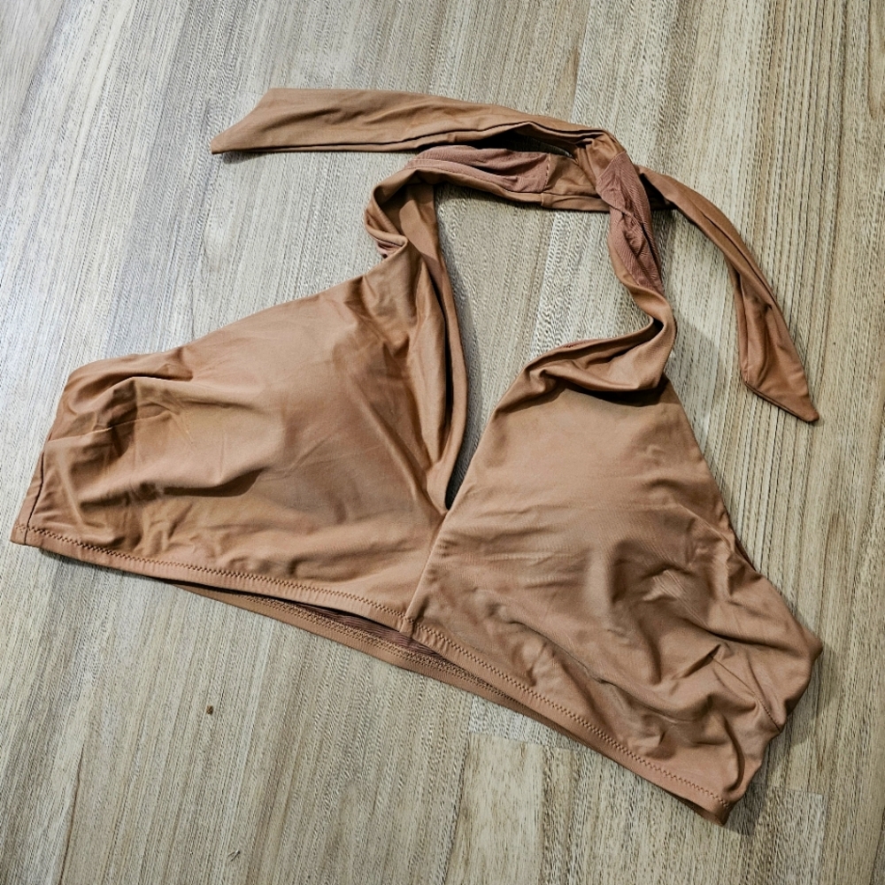 Aerie Crossover Keyhold Halter Neck Bikini Top XXL Camel‎ Brown